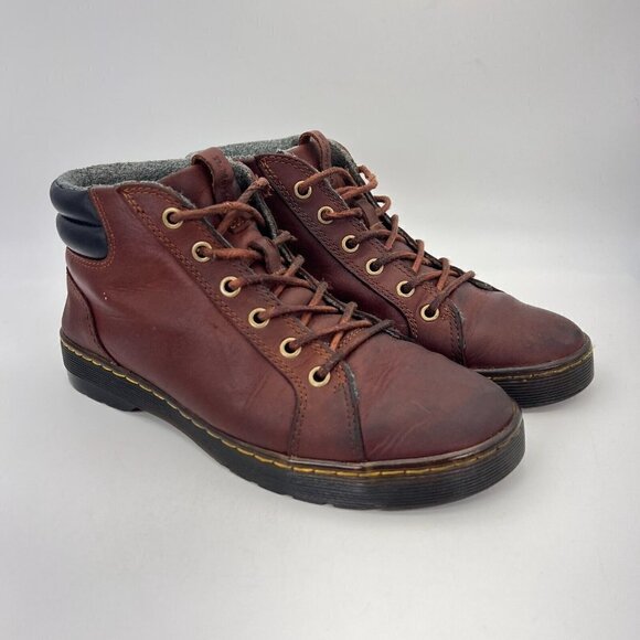 Dr Martens Plaza Bouncing Soles Women Size 8 Mid Top Brown Canvas Ankle Boot - Picture 2 of 12